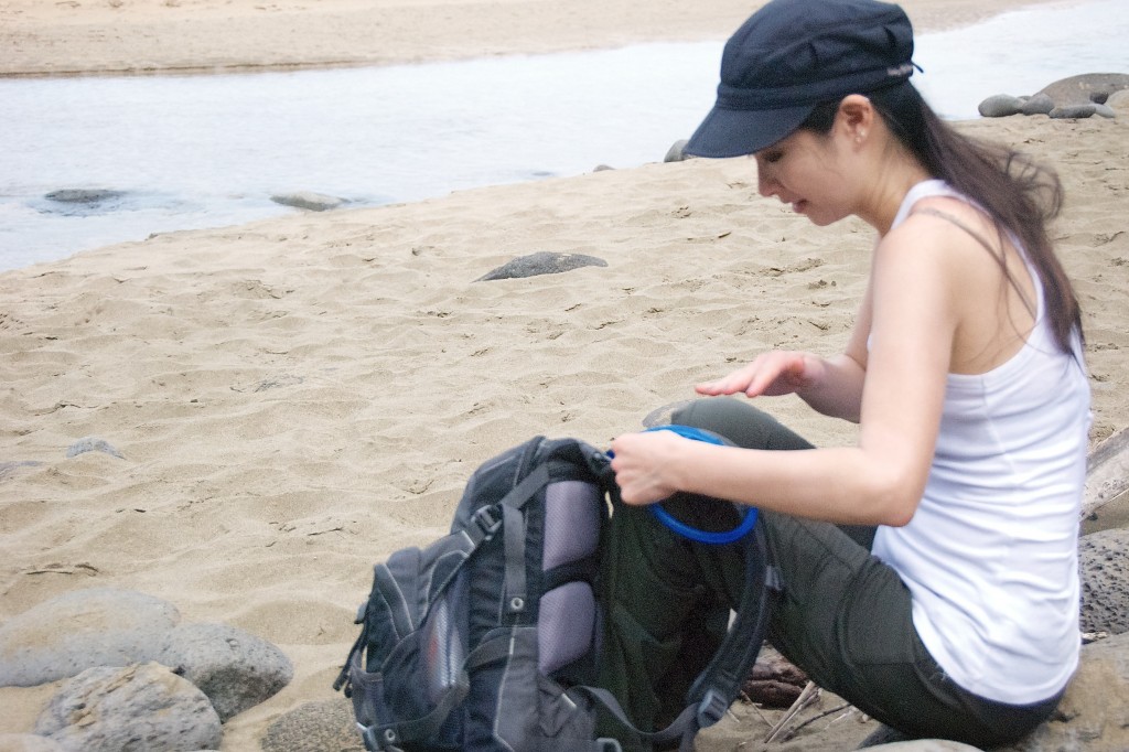 Laurie readjusting her pack, while we break.