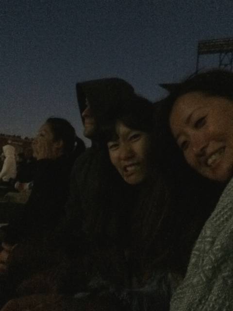 Cringing at the cold.